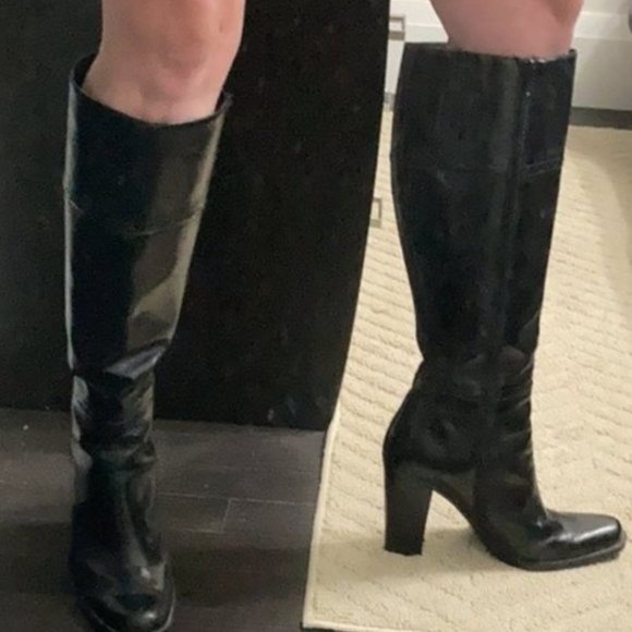 Nine West Black Leather Heeled Knee high Tall Shaft Boots 9 - Picture 12 of 16
